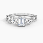 Budding Willow Three Stone Diamond Ring Platinum Emerald Engagement Ring