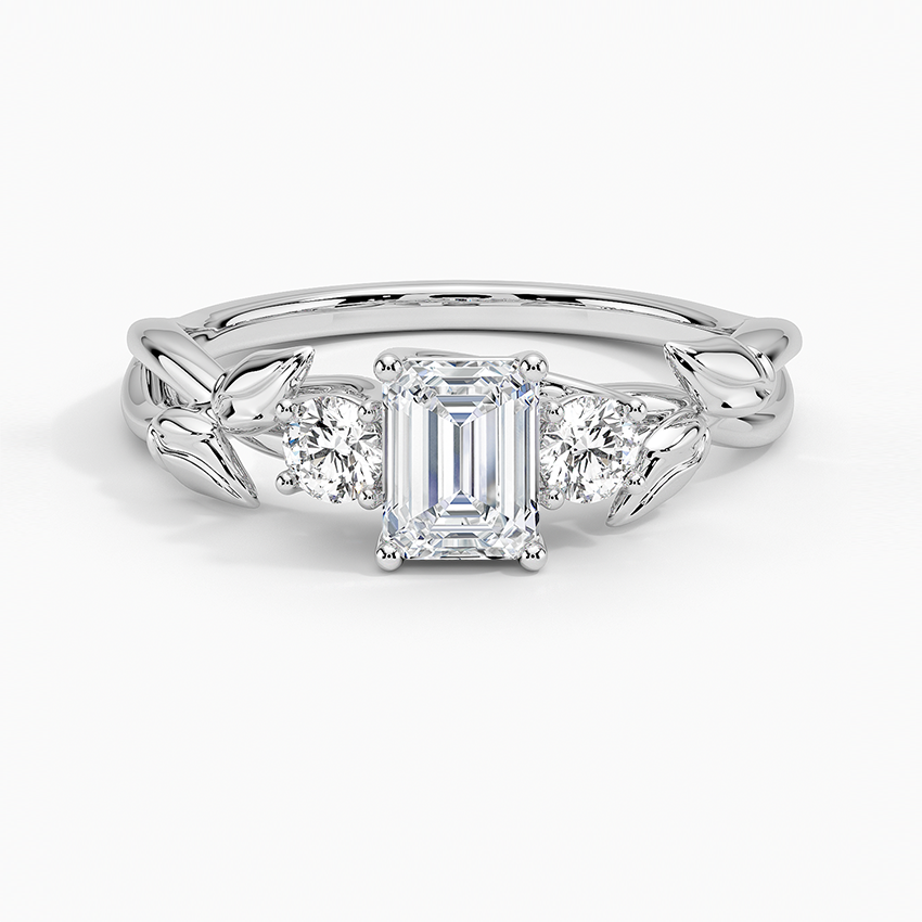 Budding Willow Three Stone Diamond Ring Platinum Emerald Engagement Ring
