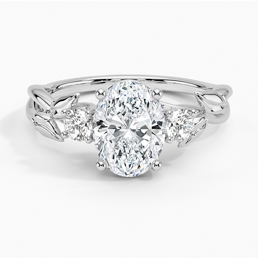 Budding Willow Three Stone Diamond Ring Platinum Oval Engagement Ring
