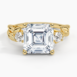 Budding Willow Three Stone Diamond Ring Yellow Gold 18k Asscher Engagement Ring