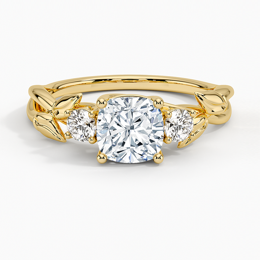 Budding Willow Three Stone Diamond Ring Yellow Gold 18k Cushion Engagement Ring