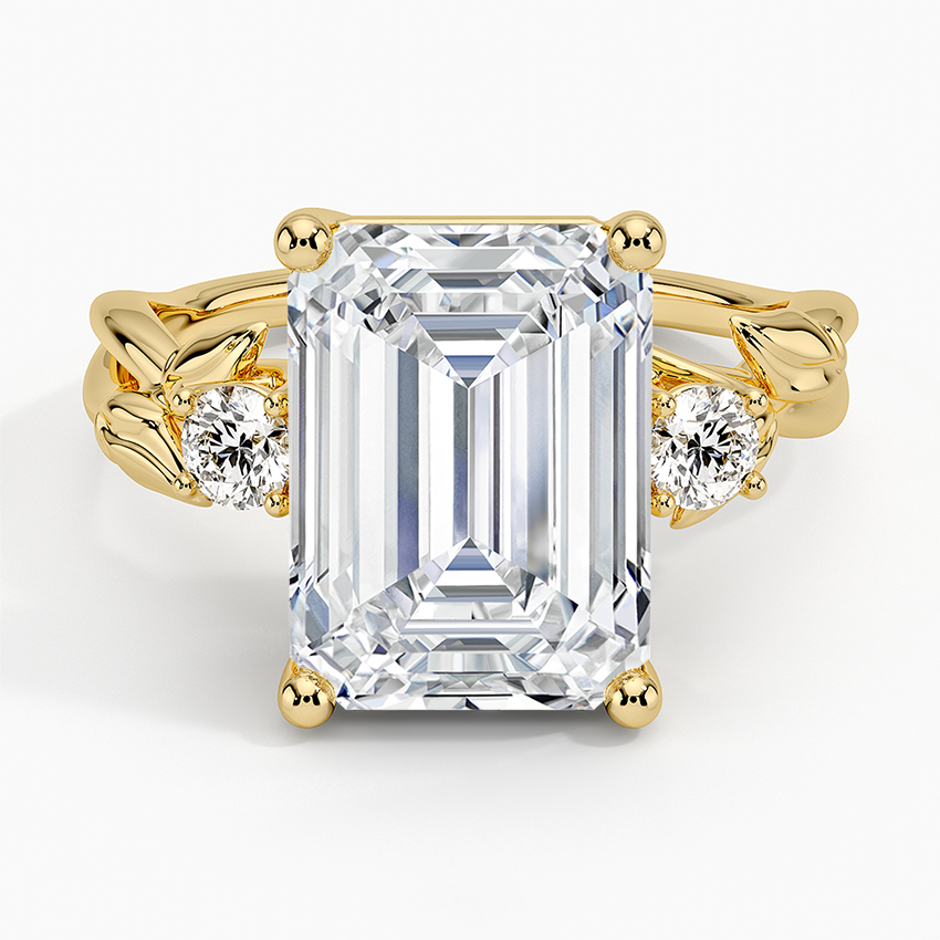 Budding Willow Three Stone Diamond Ring Yellow Gold 18k Emerald Engagement Ring