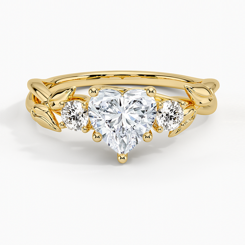 Budding Willow Three Stone Diamond Ring Yellow Gold 18k Heart Engagement Ring