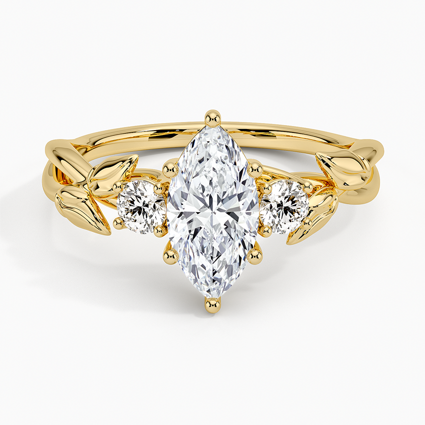 Budding Willow Three Stone Diamond Ring Yellow Gold 18k Marquise Engagement Ring