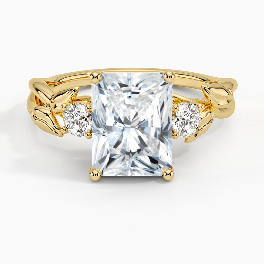 Budding Willow Three Stone Diamond Ring Yellow Gold 18k Radiant Engagement Ring