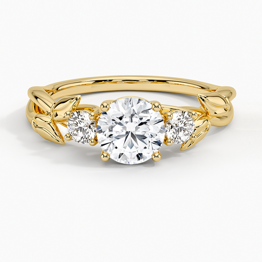 Budding Willow Three Stone Diamond Ring Yellow Gold 18k Round Engagement Ring