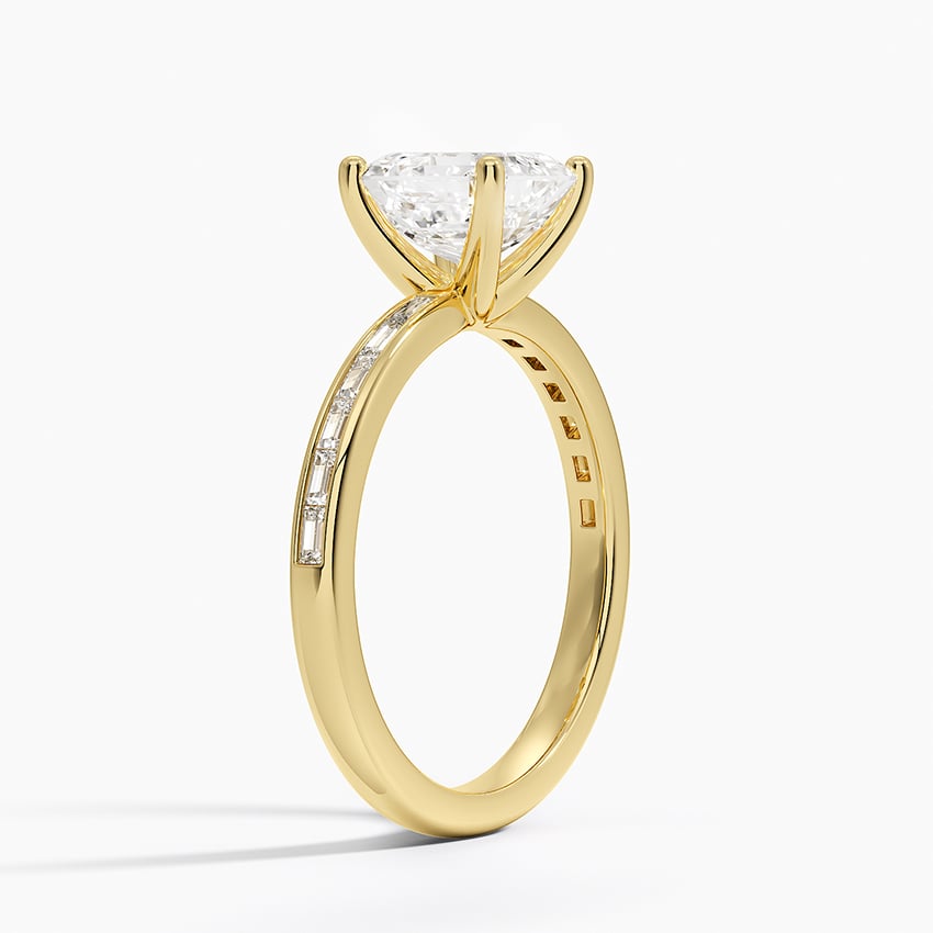 Tabitha Channel Set Baguette Diamond Ring Yellow Gold 18k Asscher Engagement Ring
