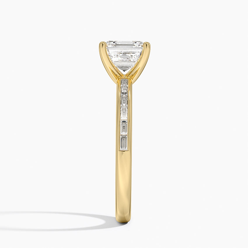 Tabitha Channel Set Baguette Diamond Ring Yellow Gold 18k Asscher Engagement Ring