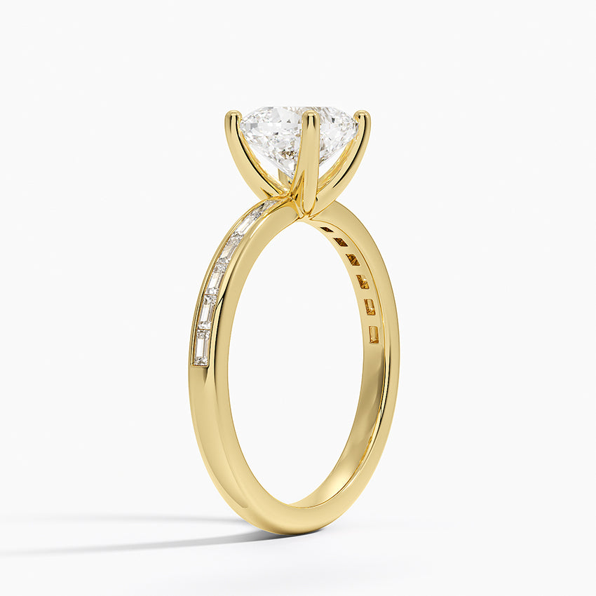 Tabitha Channel Set Baguette Diamond Ring Yellow Gold 18k Cushion Engagement Ring