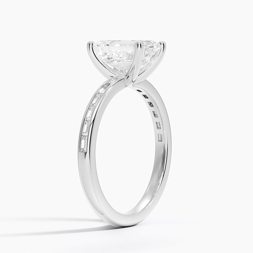 Tabitha Channel Set Baguette Diamond Ring Platinum Emerald Engagement Ring