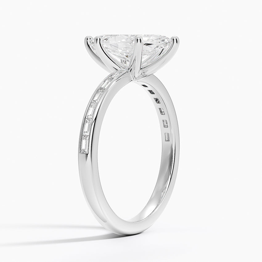 Tabitha Channel Set Baguette Diamond Ring Platinum Marquise Engagement Ring