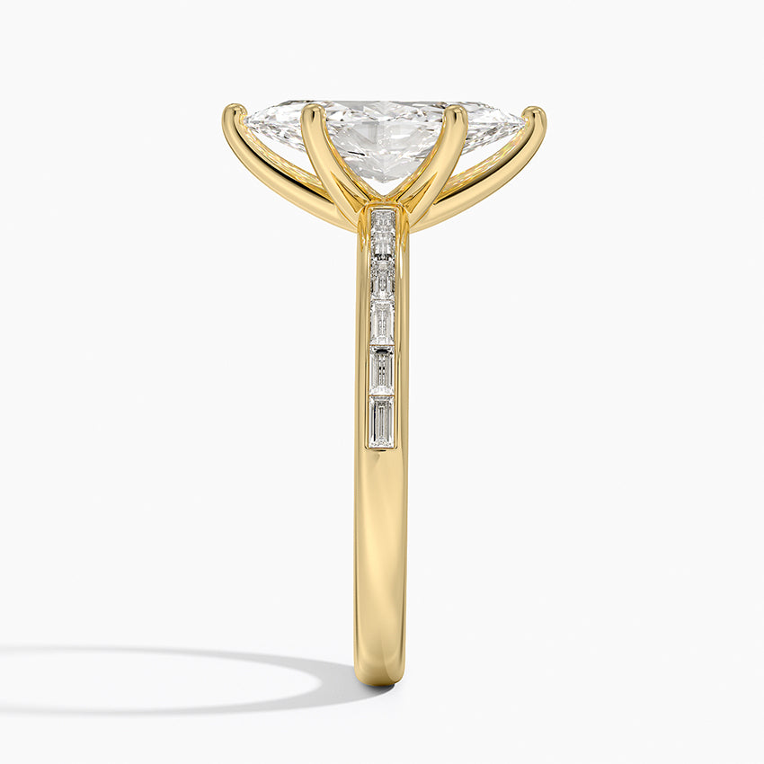 Tabitha Channel Set Baguette Diamond Ring Yellow Gold 18k Marquise Engagement Ring