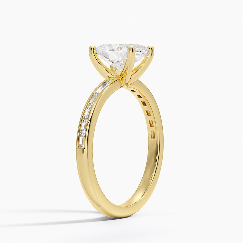 Tabitha Channel Set Baguette Diamond Ring Yellow Gold 18k Oval Engagement Ring