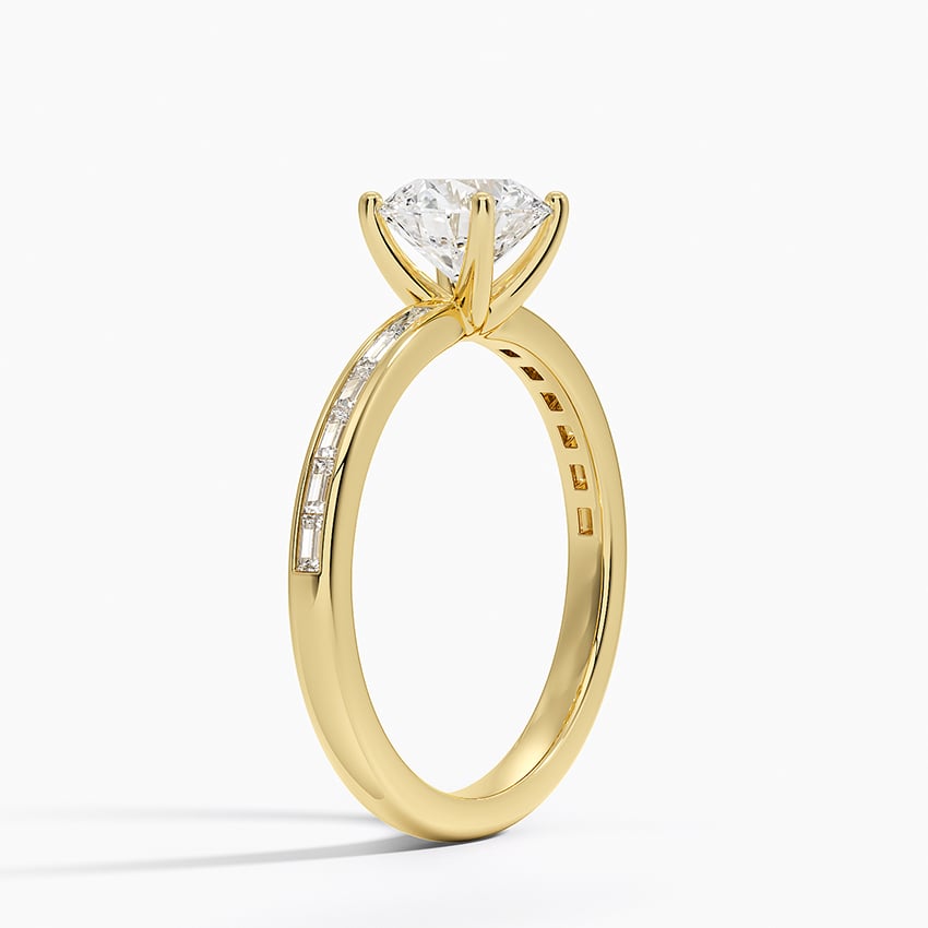 Tabitha Channel Set Baguette Diamond Ring Yellow Gold 18k Round Engagement Ring