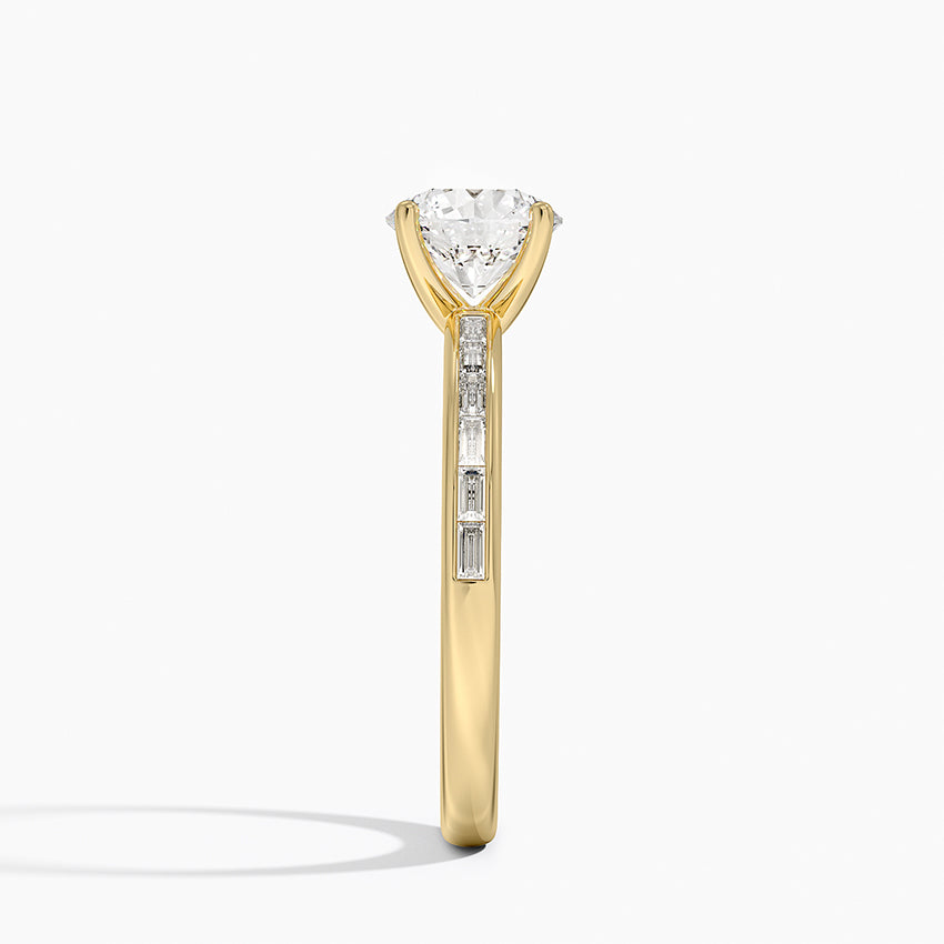 Tabitha Channel Set Baguette Diamond Ring Yellow Gold 18k Round Engagement Ring