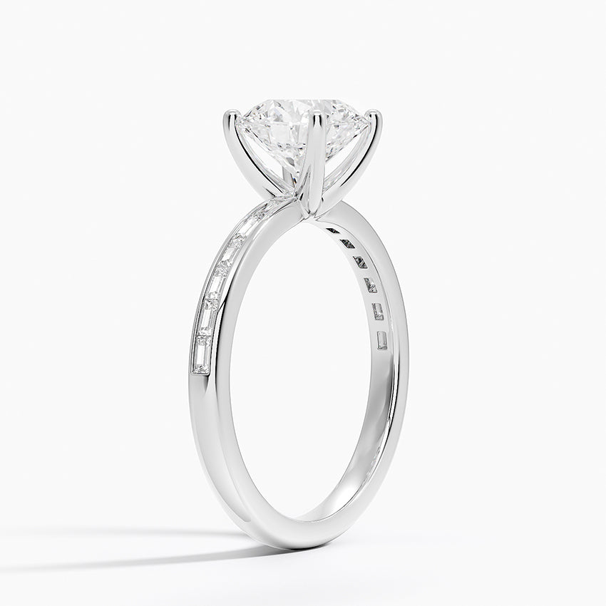 Tabitha Channel Set Baguette Diamond Ring Platinum Round Engagement Ring