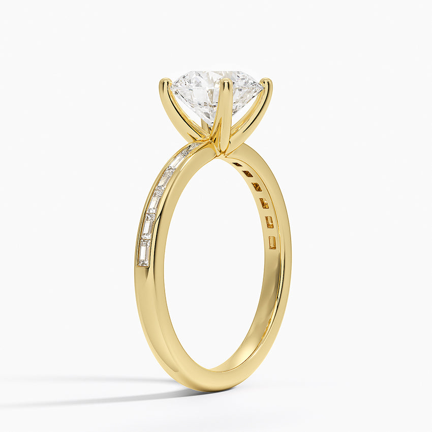 Tabitha Channel Set Baguette Diamond Ring Yellow Gold 18k Round Engagement Ring