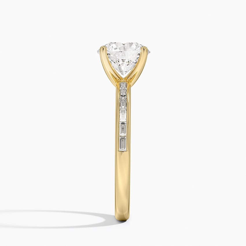 Tabitha Channel Set Baguette Diamond Ring Yellow Gold 18k Round Engagement Ring