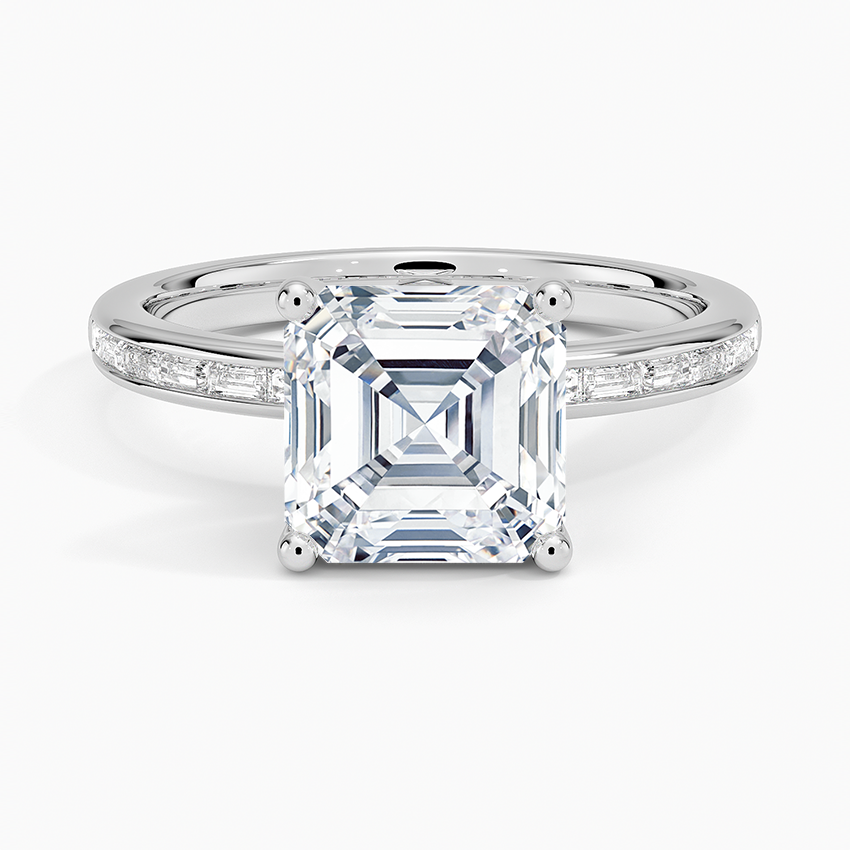 Tabitha Channel Set Baguette Diamond Ring Platinum Asscher Engagement Ring