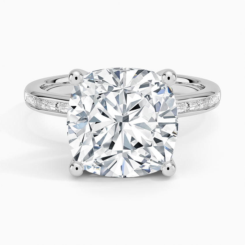 Tabitha Channel Set Baguette Diamond Ring Platinum Cushion Engagement Ring