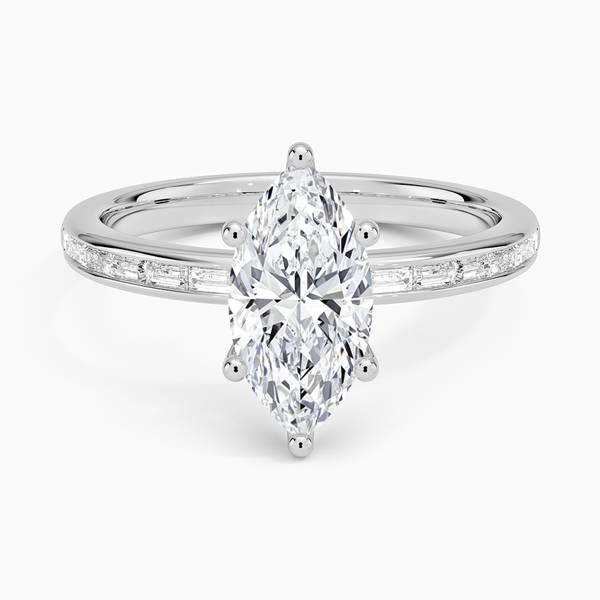 Tabitha Channel Set Baguette Diamond Ring Platinum Marquise Engagement Ring