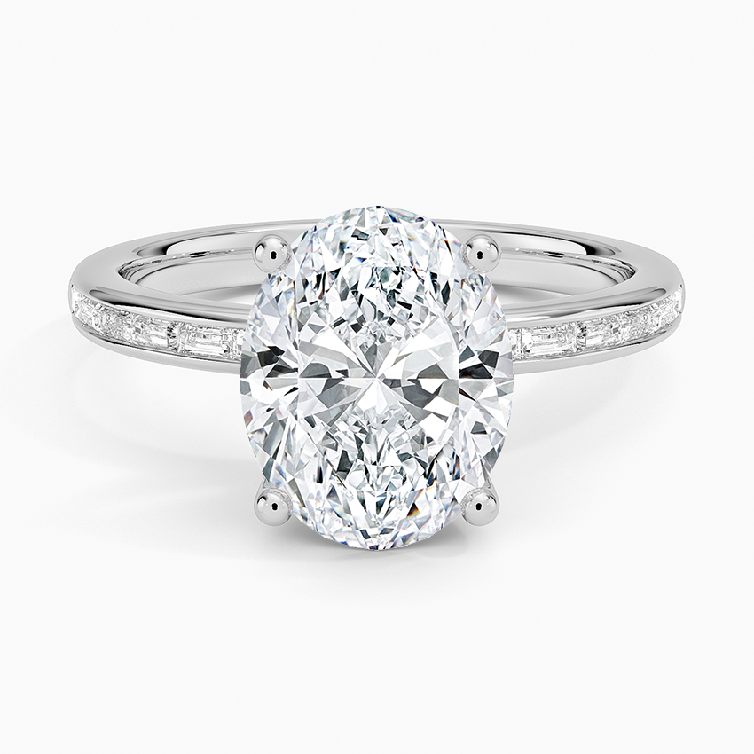 Tabitha Channel Set Baguette Diamond Ring Platinum Oval Engagement Ring