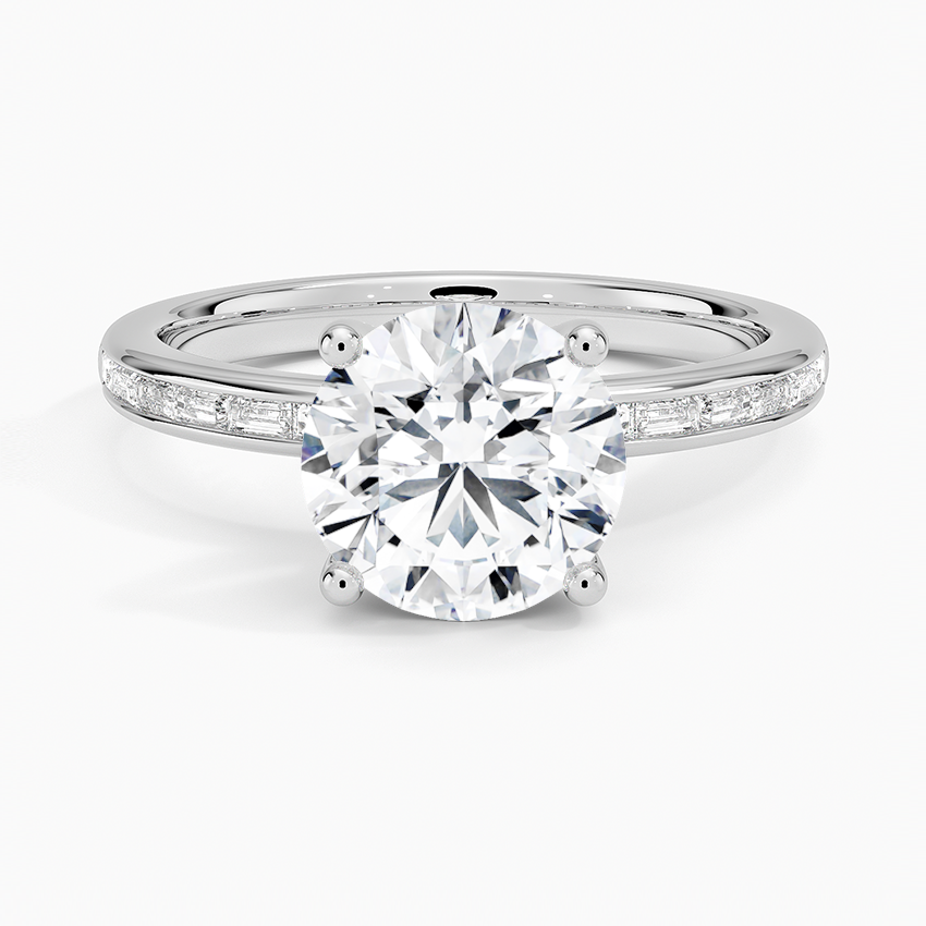 Tabitha Channel Set Baguette Diamond Ring Platinum Round Engagement Ring