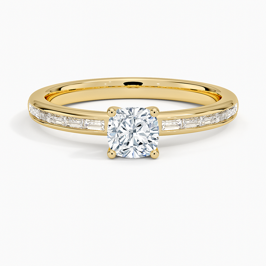 Tabitha Channel Set Baguette Diamond Ring Yellow Gold 18k Cushion Engagement Ring