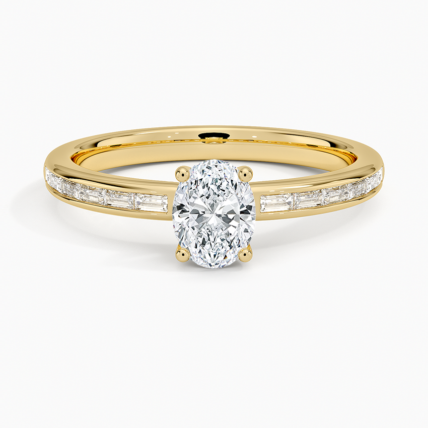 Tabitha Channel Set Baguette Diamond Ring Yellow Gold 18k Oval Engagement Ring