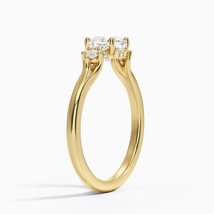 Floating Three Stone Diamond Ring Yellow Gold 18k Cushion Engagement Ring