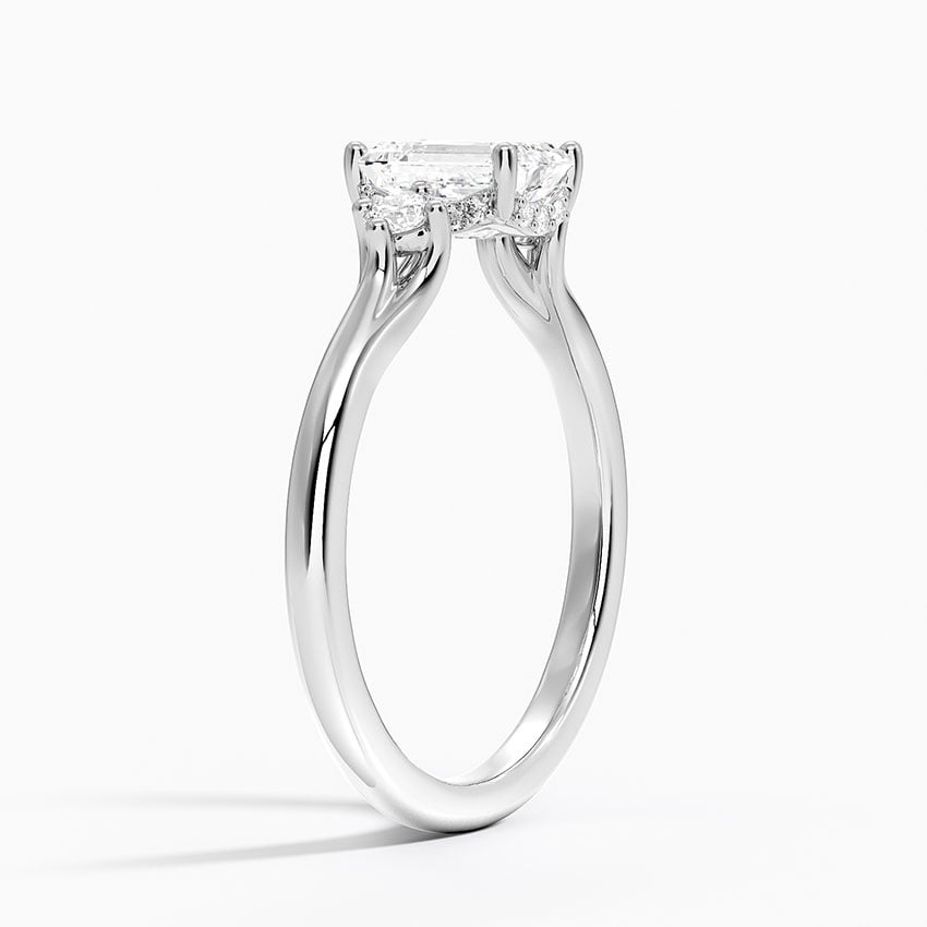 Floating Three Stone Diamond Ring Platinum Emerald Engagement Ring