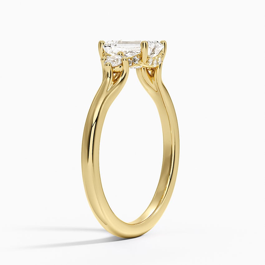 Floating Three Stone Diamond Ring Yellow Gold 18k Emerald Engagement Ring