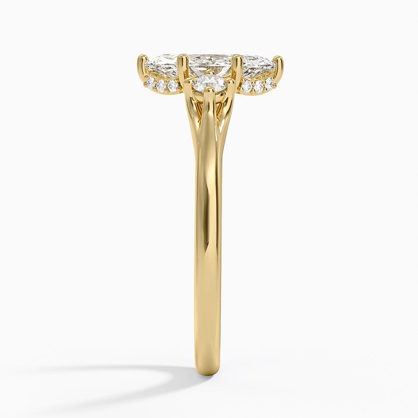 Floating Three Stone Diamond Ring Yellow Gold 18k Marquise Engagement Ring