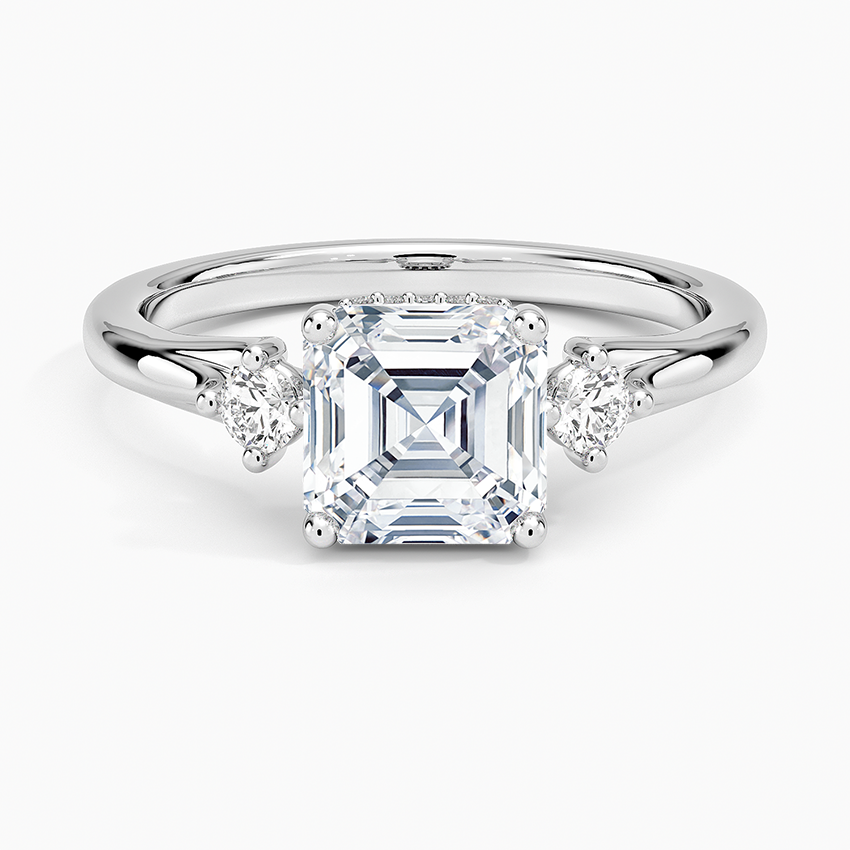 Floating Three Stone Diamond Ring Platinum Asscher Engagement Ring
