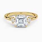 Floating Three Stone Diamond Ring Yellow Gold 18k Asscher Engagement Ring