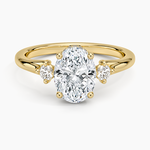 Floating Three Stone Diamond Ring Yellow Gold 18k Oval Engagement Ring