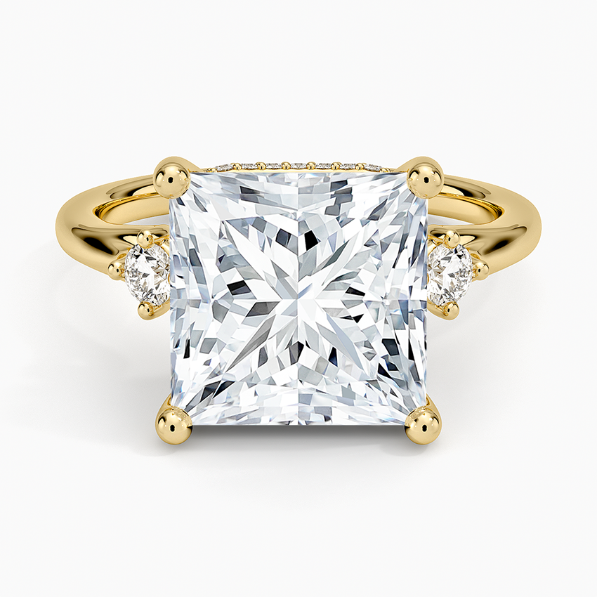 Floating Three Stone Diamond Ring Yellow Gold 18k Princess Engagement Ring