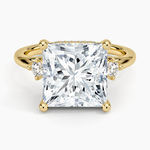 Floating Three Stone Diamond Ring Yellow Gold 18k Princess Engagement Ring