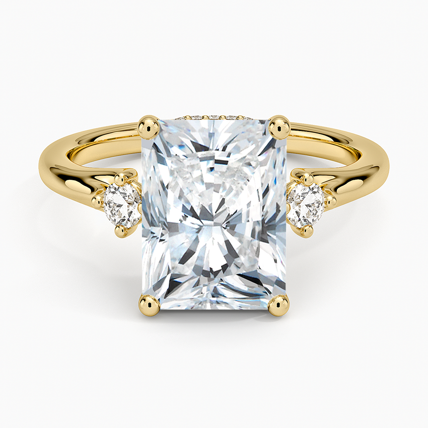 Floating Three Stone Diamond Ring Yellow Gold 18k Radiant Engagement Ring