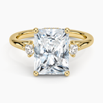 Floating Three Stone Diamond Ring Yellow Gold 18k Radiant Engagement Ring