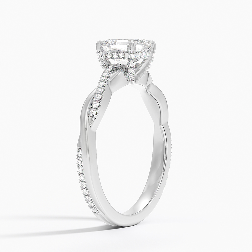 Petite Twisted Vine Hidden Halo Pavé Diamond Ring Platinum Asscher Engagement Ring
