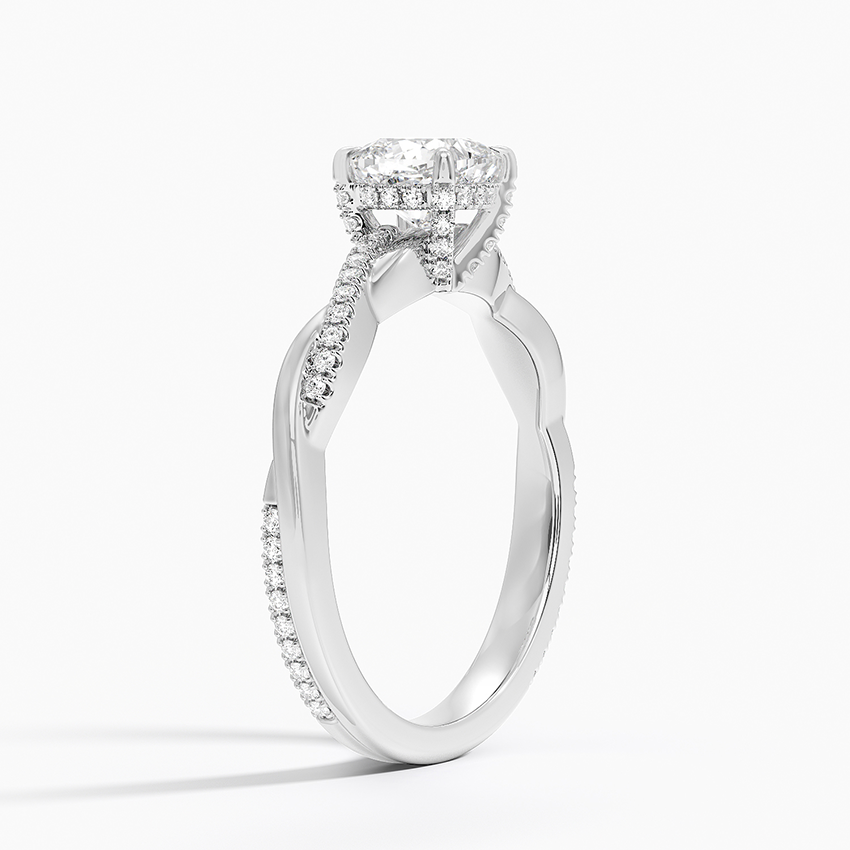 Petite Twisted Vine Hidden Halo Pavé Diamond Ring Platinum Cushion Engagement Ring