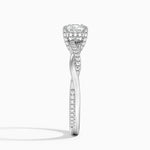 Petite Twisted Vine Hidden Halo Pavé Diamond Ring Platinum Cushion Engagement Ring