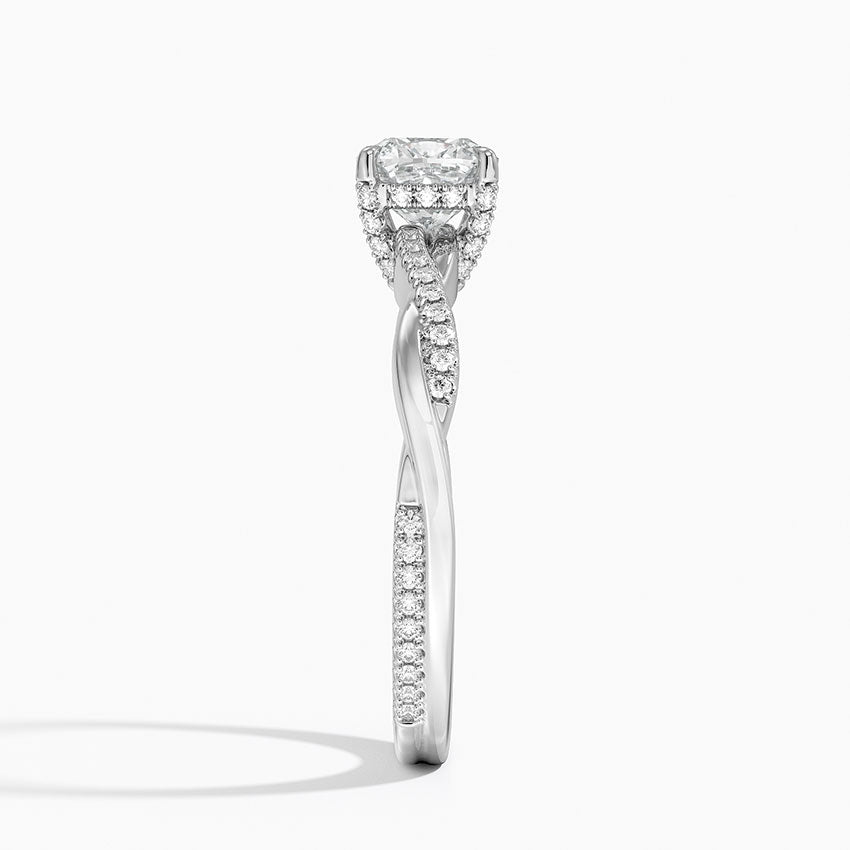 Petite Twisted Vine Hidden Halo Pavé Diamond Ring Platinum Cushion Engagement Ring
