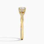 Petite Twisted Vine Hidden Halo Pavé Diamond Ring Yellow Gold 18k Cushion Engagement Ring