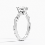 Petite Twisted Vine Hidden Halo Pavé Diamond Ring Platinum Emerald Engagement Ring