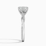 Petite Twisted Vine Hidden Halo Pavé Diamond Ring Platinum Emerald Engagement Ring