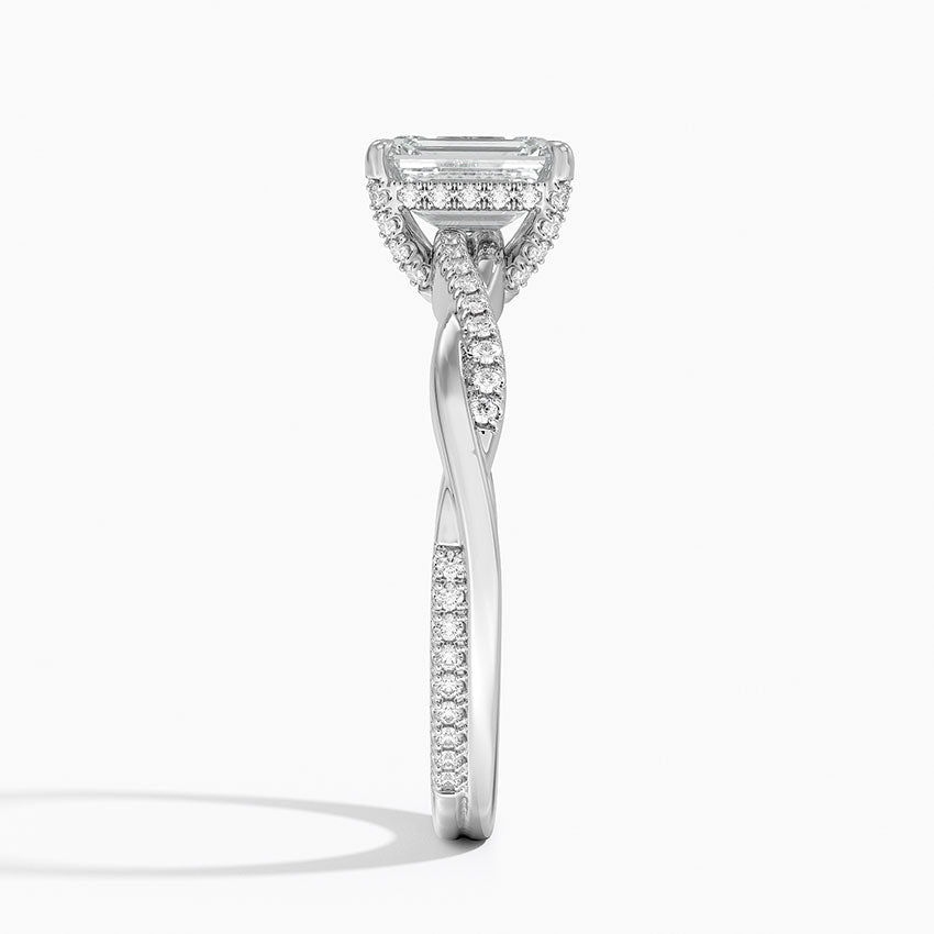 Petite Twisted Vine Hidden Halo Pavé Diamond Ring Platinum Emerald Engagement Ring