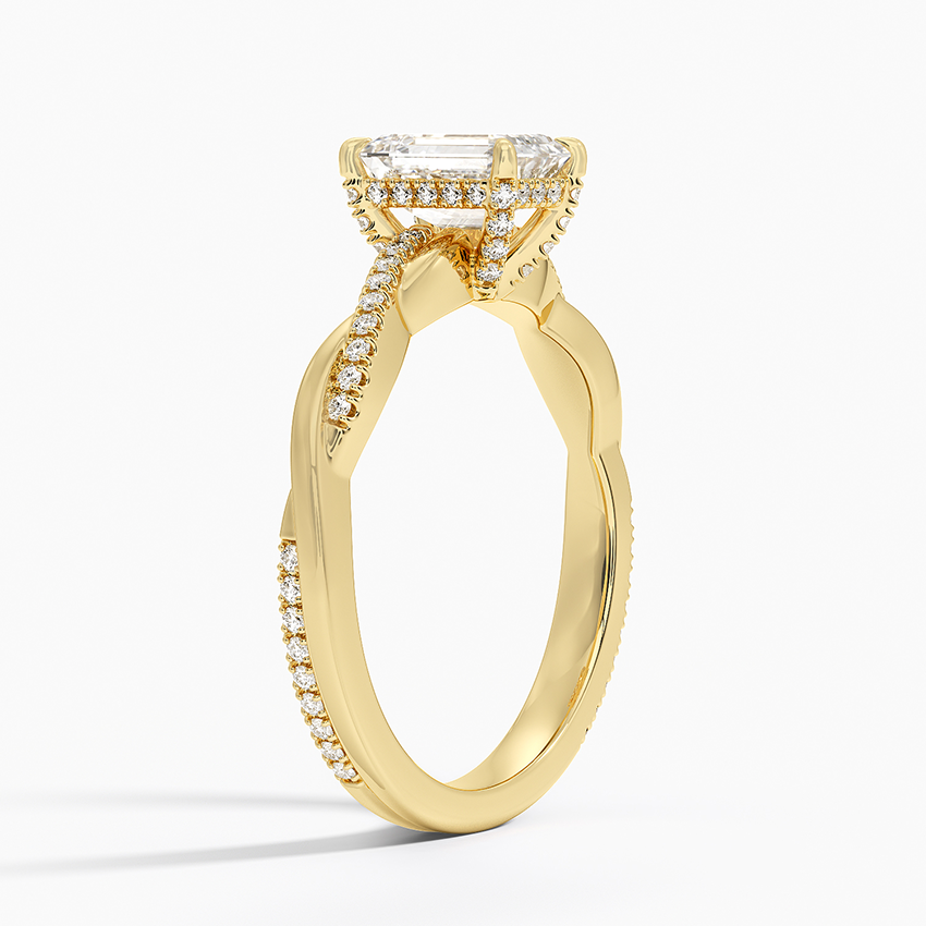 Petite Twisted Vine Hidden Halo Pavé Diamond Ring Yellow Gold 18k Emerald Engagement Ring