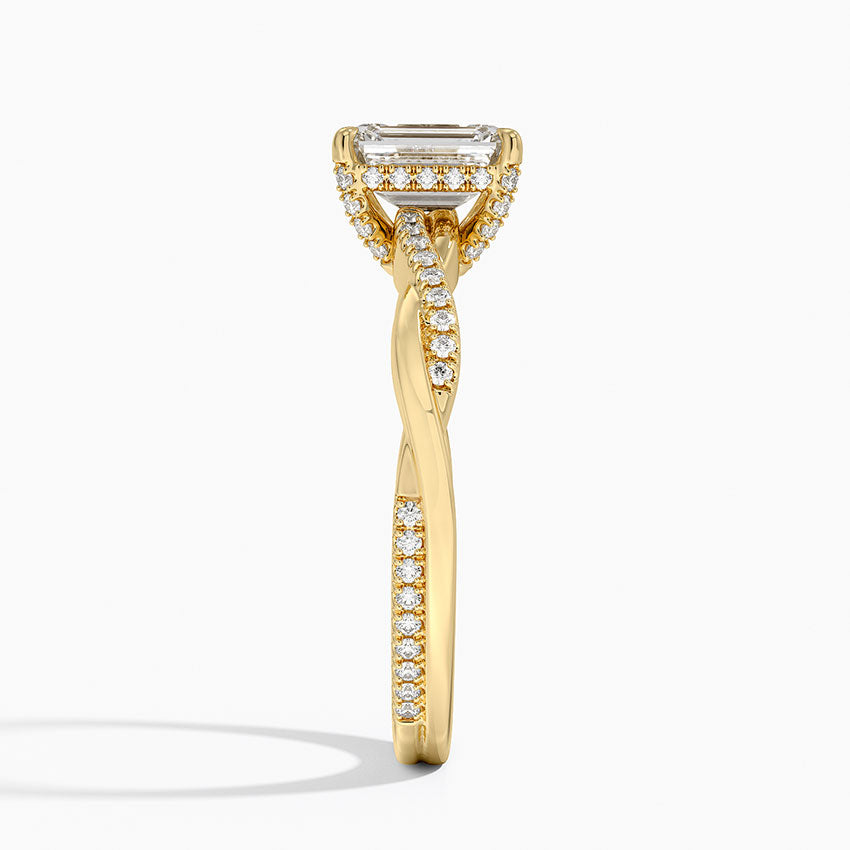 Petite Twisted Vine Hidden Halo Pavé Diamond Ring Yellow Gold 18k Emerald Engagement Ring